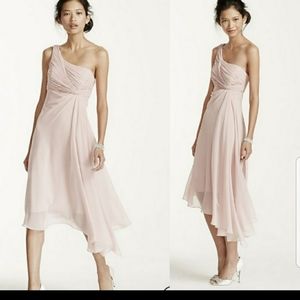PINK 1 Shoulder Chiffon Assymetrical Hem Dress 12